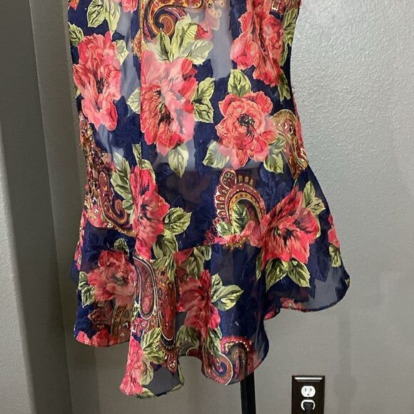 Vintage Gold Label Victorias Secret Floral Mini Nightie Blue Lace Rosette - Picture 3 of 12